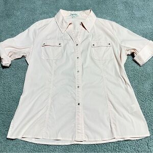 Jennifer and Grace Pale Pink Button Shirt Large Cotton Stretch Utility Top L